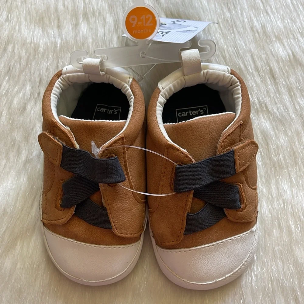 Carter's Brown & White Baby Boy Infant Soft Slip-On Sneakers Casual Crib Shoes